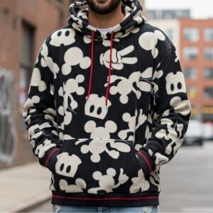Disney Mickey Mouse unisex all over print Fleece hoodie Pullover XXL  Gay Cream